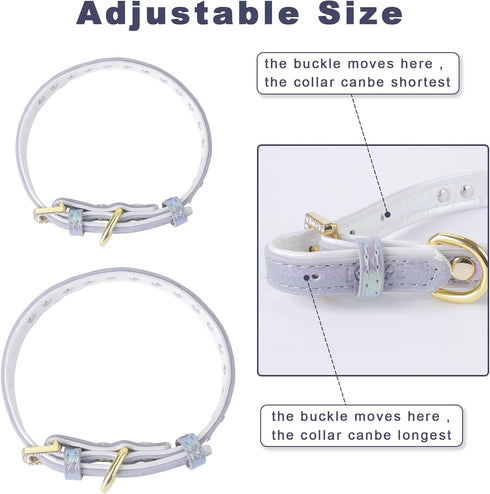 LOVPE Dog Collar Bling Leather - Studded Diamonds Glamorous Rhinestone Gold Buckle Accessory for Small to Medium Dogs,