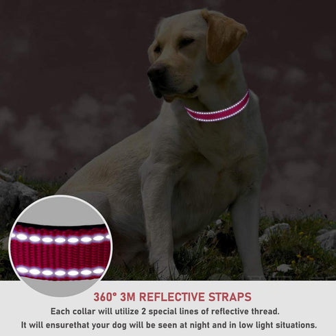 Adjustable Reflective Dog Collar with Buckle, Safety Nylon for Small Medium Large Dogs, Red XL