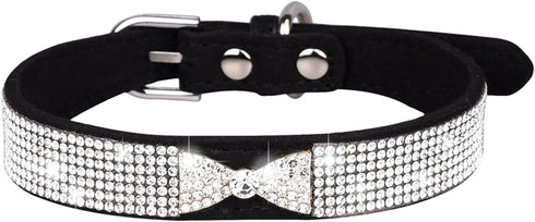 Small Dog Collar with Colorful Rhinestone Crystal Bling for Girl Puppies and Cats (S, Black3)