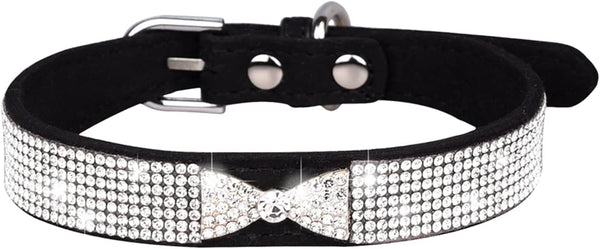 Small Dog Collar with Colorful Rhinestone Crystal Bling for Girl Puppies and Cats (S, Black3)