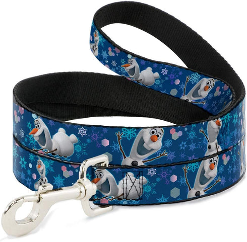 Buckle-Down Pet Leash - Frozen Olaf Poses/Snowflakes Blues - 1/2" Wide, 6 Feet Long