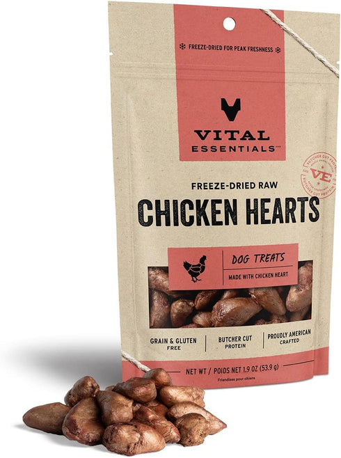 Vital Essentials Freeze Dried Raw Single Ingredient Dog Treats - Chicken Hearts, 1.9 oz