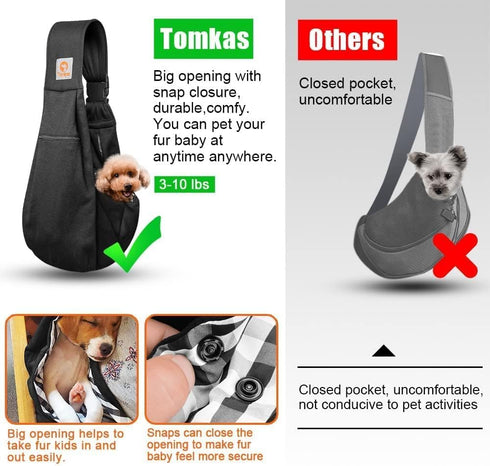 3-10 lbs Tomkas Small Dog Sling Carrier - Zipper Pocket & Adjustable Strap & Zip Pocket - for Pets (Black, M - Zipper