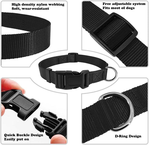 Basic Adjustable Black Dog Collar with Breathable Quick Release Nylon for Small Medium Large Dogs Boy