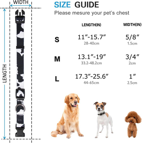 Rhea Rose Cow Print Dog Collar, Animal Pattern in White and Black for Large Dogs