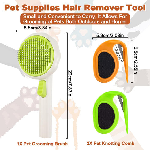 2PCS Pet Knotting Comb with 1PC Cat Brush, Dog Brush with Release Button for Shedding, Jaxbo Grooming Tool for Dogs and