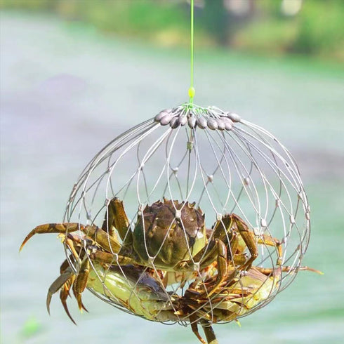 2Pcs Counterweight 7.87X7.87X7.08In Hemoton Wire Mesh Crab Trap Cage with Auto-Opening Bait Pin and Reusable Crab