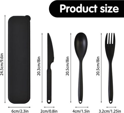 Reusable Utensil Set with Case, 2 Sets Large Portable Plastic Spoons, Forks, and Knives for Kids and Adults (Blue,