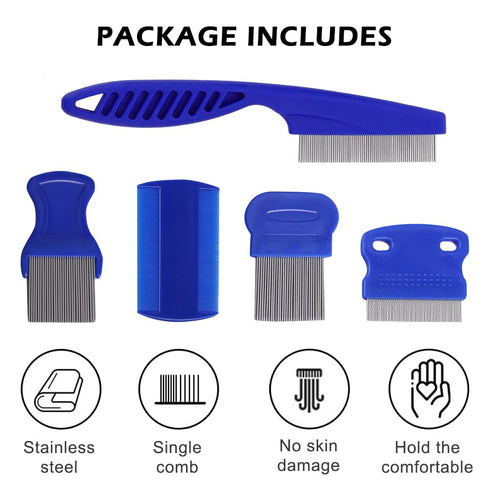 5 Pieces Dog Tear Stain Remover Combs, Pet Grooming Flea Combs, Double Sided Care Comb for Kittens Puppies (Blue)