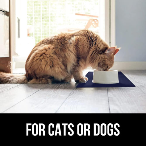 Gorilla Grip 100% Waterproof Raised Edge Silicone Pet Feeding Mat - 16x10, Navy, Protects Floors