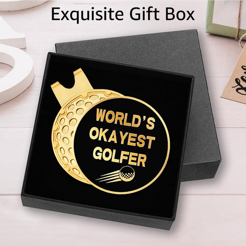 Hafhue World's Okayest Golfer Black Gold Golf Ball Marker with Hat Clip, Funny Gifts for Women Men Dad