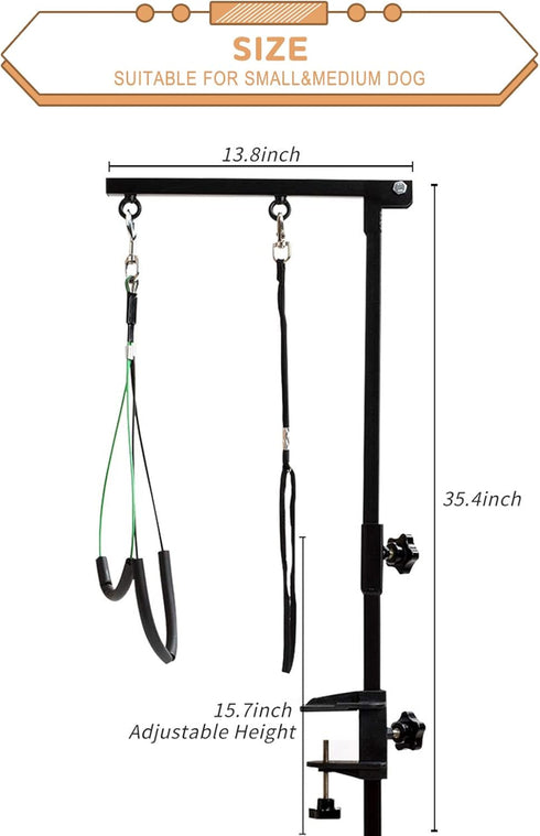Breeze Touch Dog Grooming Arm, 35" Table Arm with Clamp, Loop Noose, No Sit Haunch Holder for Small & Medium Dogs