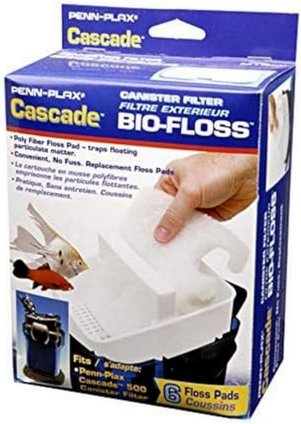 Penn-Plax Cascade Bio-Floss Replacement Poly Fiber Floss Pads for Cascade 500 Canister Aquarium Filters – 6 Pack, White