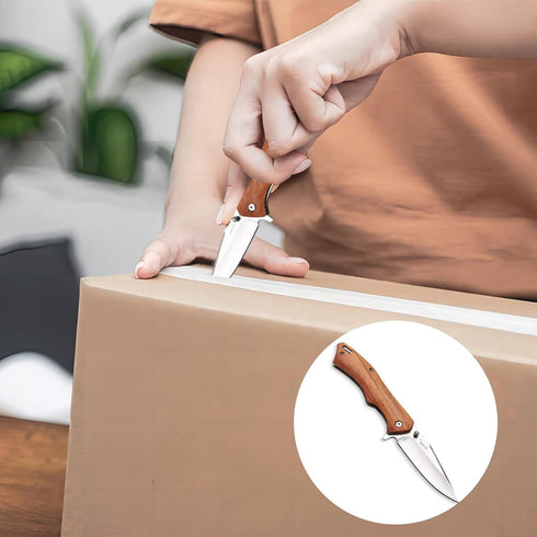 Vickay Folding Pocket Knife, EDC Knife with 8Cr13MoV 3.19" Stainless Steel Blade and Brown Wood Handle for Outdoor