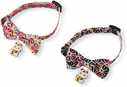 Necoichi Lucky Cat Charm Bow Tie Cat Collar (Black) with Bell, Safety Breakaway Soft Lightweight for Cats, Japanese