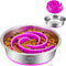 2-in-1 Metal Dog Bowl with Slow Feeder Insert, Stainless Steel Food Grade 304 Bowl with Anti-Slip Base for Small &