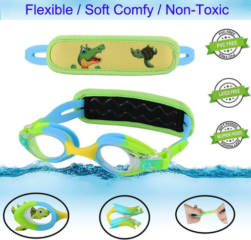Kids Swim Goggles Age 2-6 - Toddler Goggles No Hair Pull, Child Goggles with Padded Headband