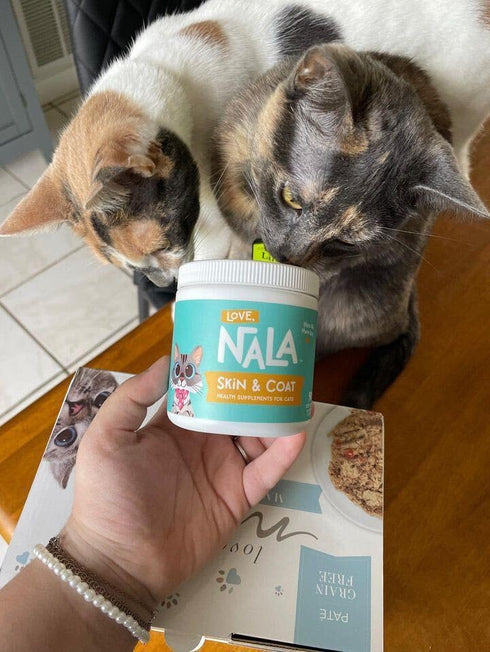 LOVE, NALA Skin and Coat Supplement for Cats, 90 Tasty Soft Chews with Omega 3 Fish Oil, Biotin, Vitamin E