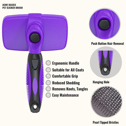 Acme Basics Pet Slicker Grooming Brush, Deshedder for Short/Long Haired Dogs & Cats, Large Size