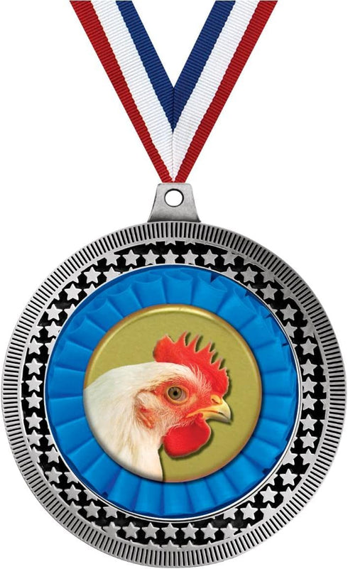 2.75" Chicken Medal Award, Silver Vega Chicken Team Trophy Award Includes Free