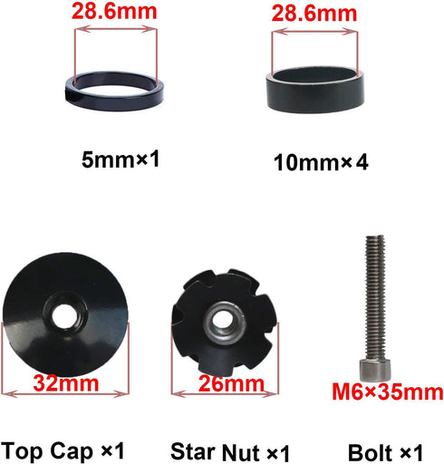 GANOPPER 1 1/8 Inch Headset Spacer with Stem Top Cap - Headset Star Nut in Black, Red, Blue, Gold