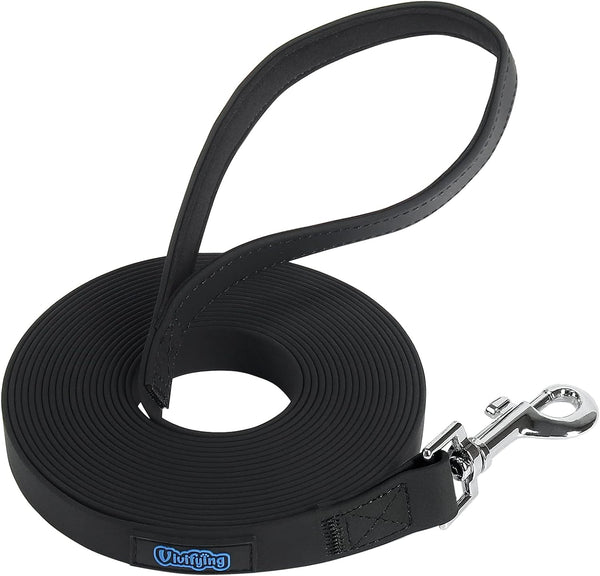 Vivifying Waterproof Dog Leash - 20FT Black Durable PVC Coated Long Leash with Soft Handle for Outdoor Use
