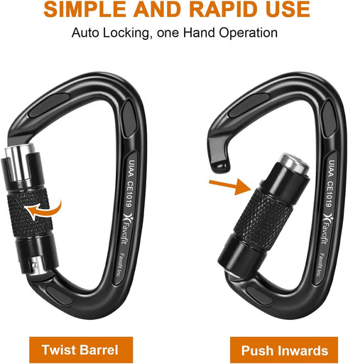 Locking Climbing Carabiner, Heavy Duty UIAA Certified 25kn (5620 lbs) Safety Large Rock Clips