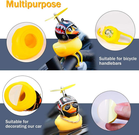 wonuu Yellow Rubber Duck Toy Car Ornaments, Squeeze Duck Dashboard Decorations with Propeller Helmet for Bicycle Horns