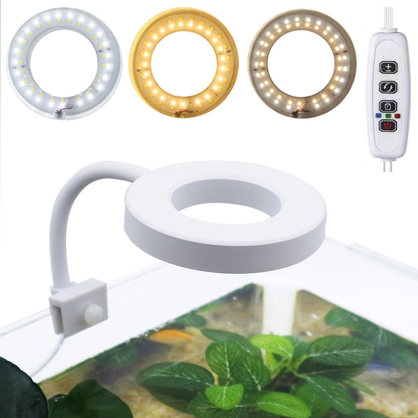 Upgraded Clip On Aquarium Light with Timer, Small USB Dimmer Multi-Color for 1 to 5 Gal (Adapter NOT Included)