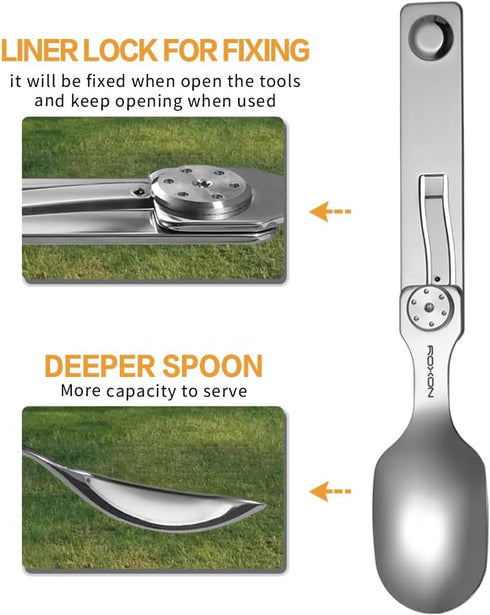Roxon C2 Camping Utensil 2 in 1 Detachable Folding Cutlery with Fork & Spoon for Outdoor, Camping, Hiking, Easy to Carry Highly Practical Tableware by Roxon
