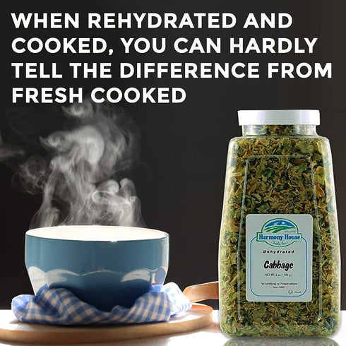 Backpacking, 6 Harmony House Foods Dehydrated Cabbage Flakes - Air Dried Vegetables for Soup and Cooked Dishes, Great
