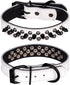 Adjustable Genuine Leather Spiked Studded Dog Collars for Small Medium Large Pets (S, White1)
