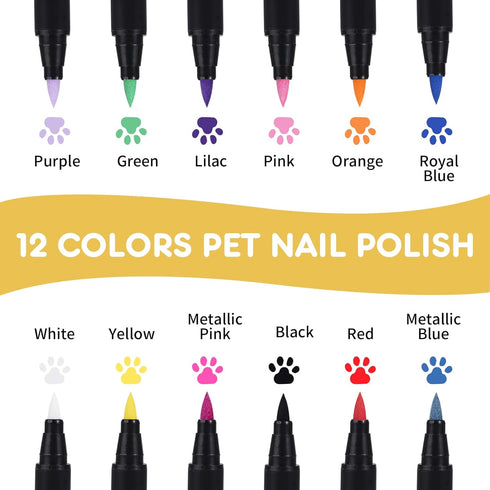 Quick Dry Dog Nail Polish Pens, 12 Colors Pet Nail Polish Kit for Dogs, Cats, and Birds, Easy to Apply
