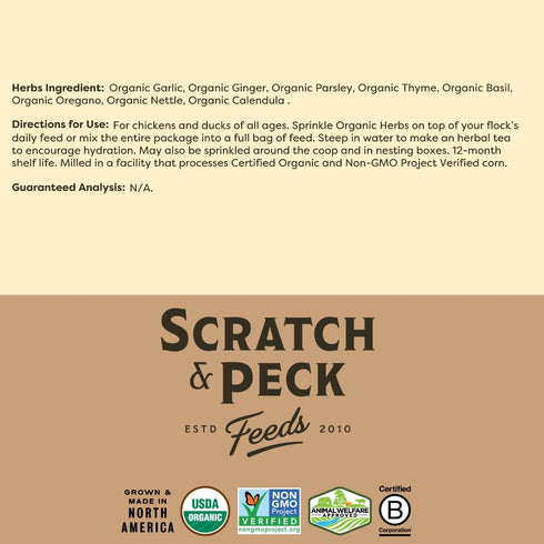 10 oz Scratch and Peck Dried Herbs Supplement for Chickens and Ducks - Bag - Natural, Aromatic Nesting Box Herbs