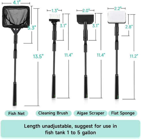 hygger 4 in 1 Small Aquarium Cleaning Tools Kit, Fish Tank Cleaner with Handle, Net, Algae Scraper