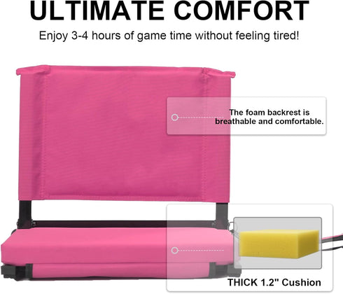 FZGhome 3 Stadium Seats with Back Support for Bleachers, Folding Bleacher Seat Bleacher Chairs with Back and Cushion
