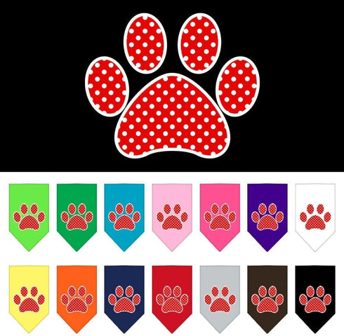Pet and Dog Bandana Screen Printed, Red Swiss Dot Paw Yellow Small