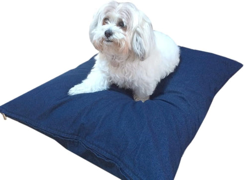 DIY Heavy Duty Blue Denim Jean Pet Dog Pillow Cover + Waterproof Resistant Case Set for Small Medium Dog