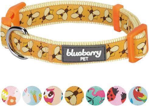 Blueberry Pet Essentials 10 Patterns Statement Busy Bees Designer Adjustable Dog Collar, Medium, Neck 14.5"-20"
