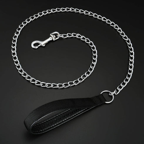 Metal Dog Leash, Chew Proof Chain, 4ft Heavy Duty with Padded Handle for Large Medium Dogs
