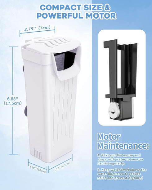 Aquarium Power Filter (3.5W), Silent Low-Water Filter for Small Fish Tank, Reptile Tank Up to 15 Gallon (White)