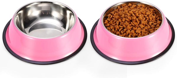 Stainless Steel Dog Bowls | Food and Water Non-Slip Anti-Skid Stackable Dishes for Small, Medium, Large Dogs (2 Pack)