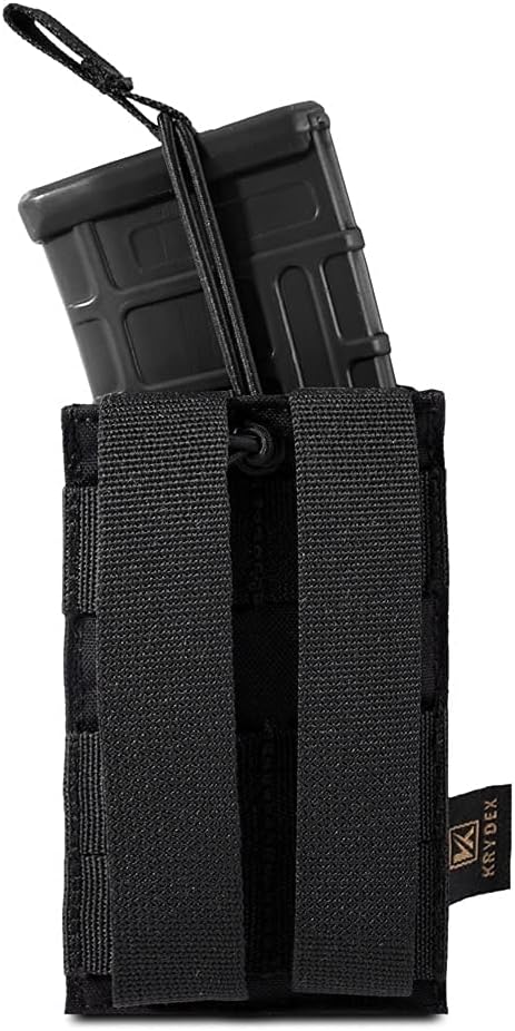 KRYDEX Tactical MOLLE Open-Top 5.56mm Mag Pouch with Strap for M4 M16 .223 Magazines, Single/Double/Triple