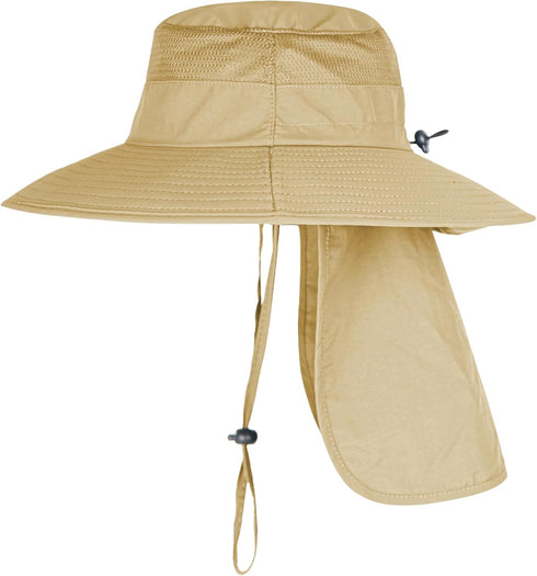 Sun Hats for Men Women Fishing Hat UPF 50+ Breathable Wide Brim Bucket Hat with Neck Flap