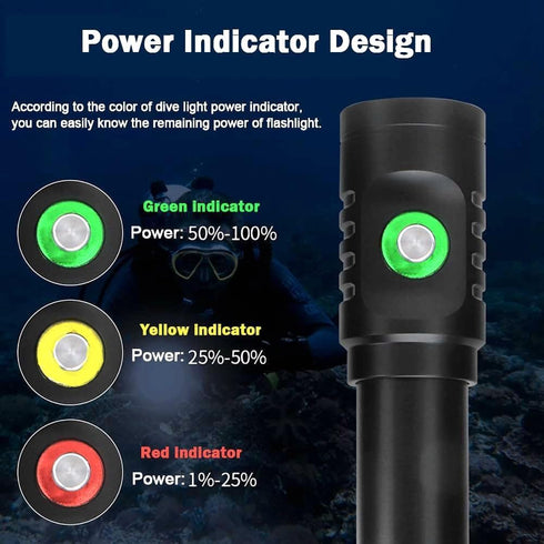 Scuba Diving Flashlight, 10000 Lumen IPX8 Waterproof Snorkeling Light, Rechargeable with 3 Modes