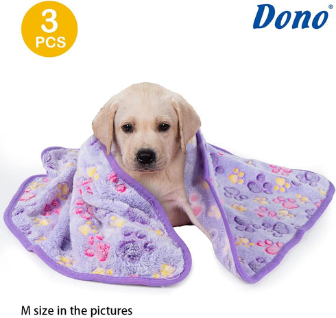 Dono 1 Pack 3 Dog Blankets for Small Dogs - Soft Fluffy Paw Print Fleece Pet Blanket, Warm Sleep Mat for Dog Cat Kitten