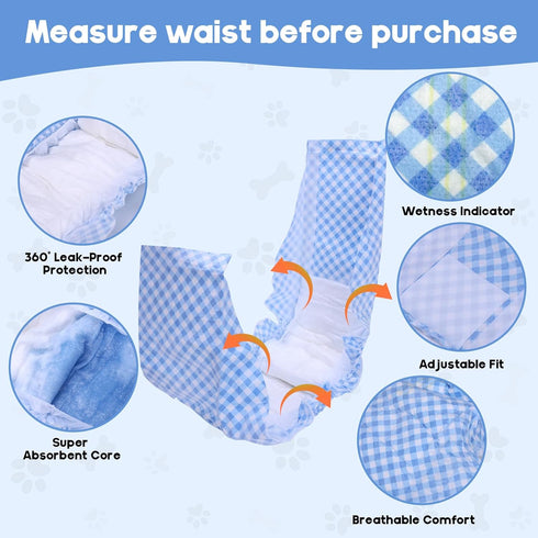 Pappiora 1622 in,10 Count Male Dog Diaper Disposable Wraps for Waist Leakproof, Super Absorbent, Adjustable Fit