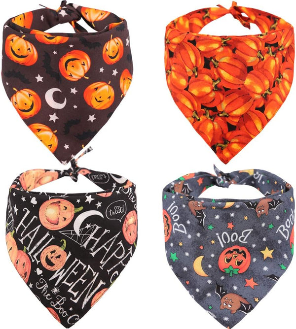 Halloween Dog Bandana, 4 PCS/Pack, Reversible Triangle Bibs Scarf Accessories for Large Dogs Cats Pets