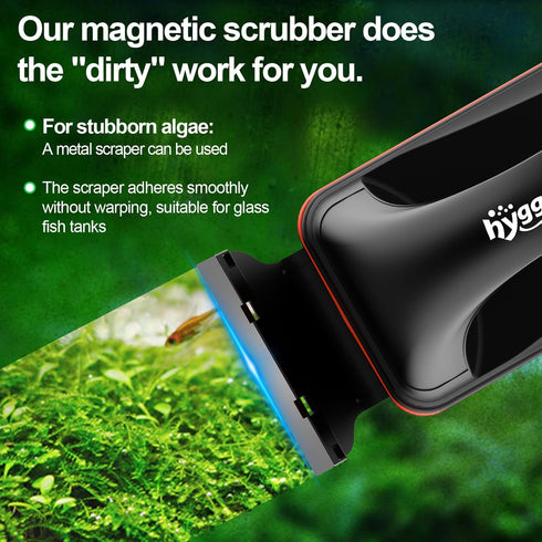 0.4-0.8 Inch hygger Magnetic Aquarium Fish Tank Glass Cleaner,Detachable Dual-Blades Brush Tool with Floating Scrubber