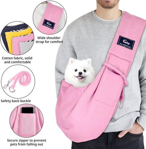 CUBY Dog and Cat Sling Carrier - Hands Free Reversible Pet Papoose Bag for Puppy, Small Dogs Cats Outdoor, Pink